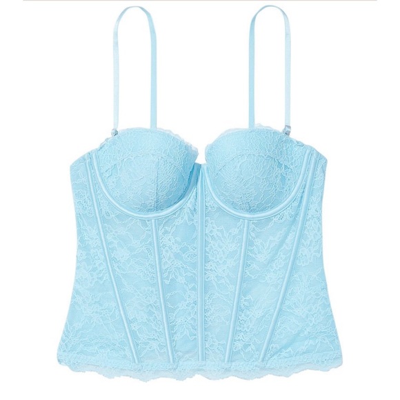 Victoria's Secret VERY SEXY Blue 
Floral Lace Corset Top NWT size Large - Picture 1 of 4